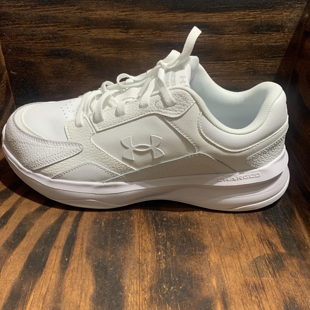 Under Armour Edge Leather Cross Training Shoes White 3028602-100 Mens Sz 10.5